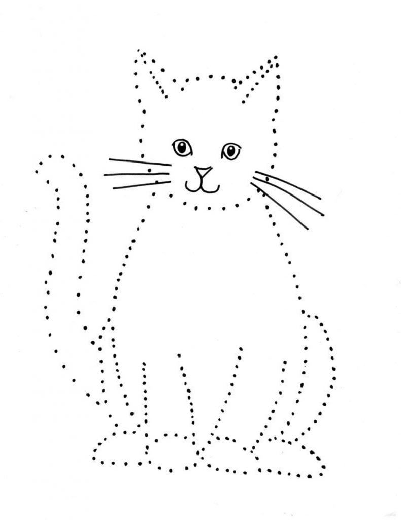 Imagem de gato conectando as linhas para crianças