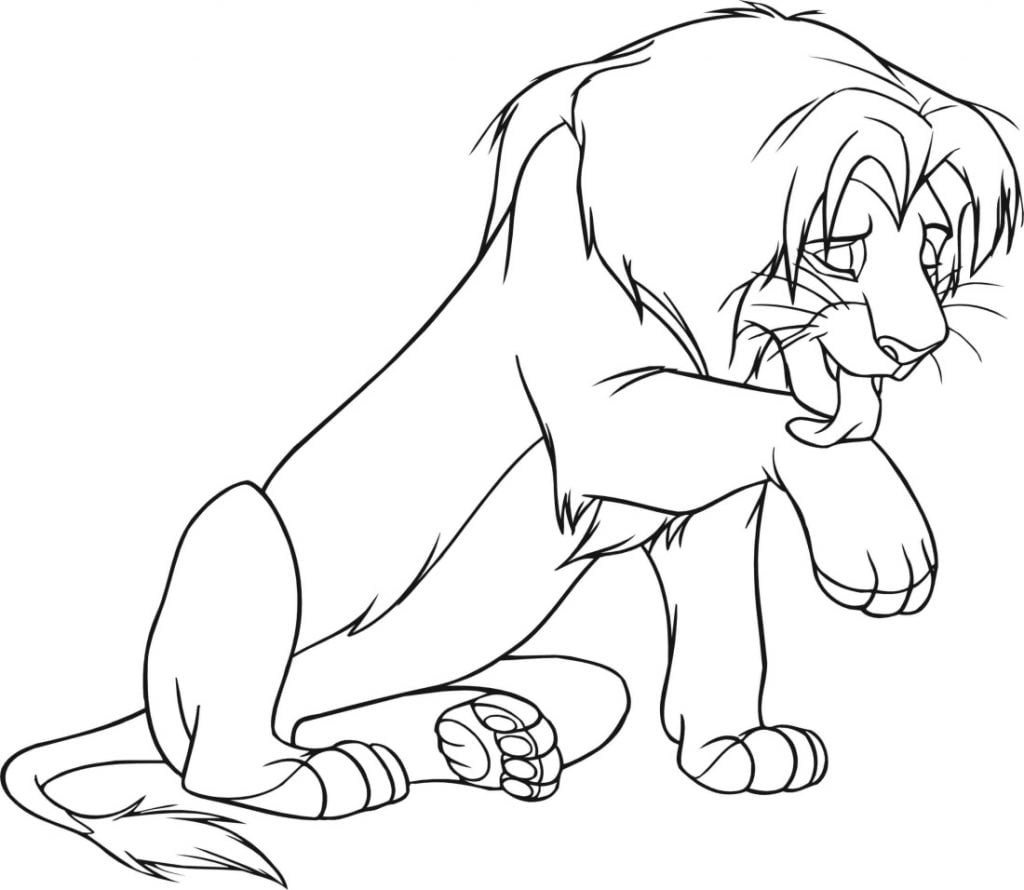 Teckning av lejonkungen som slickar sin tass