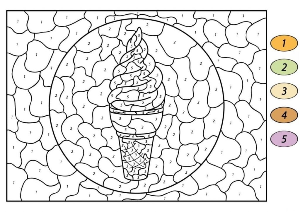 Colorear el helado por números.