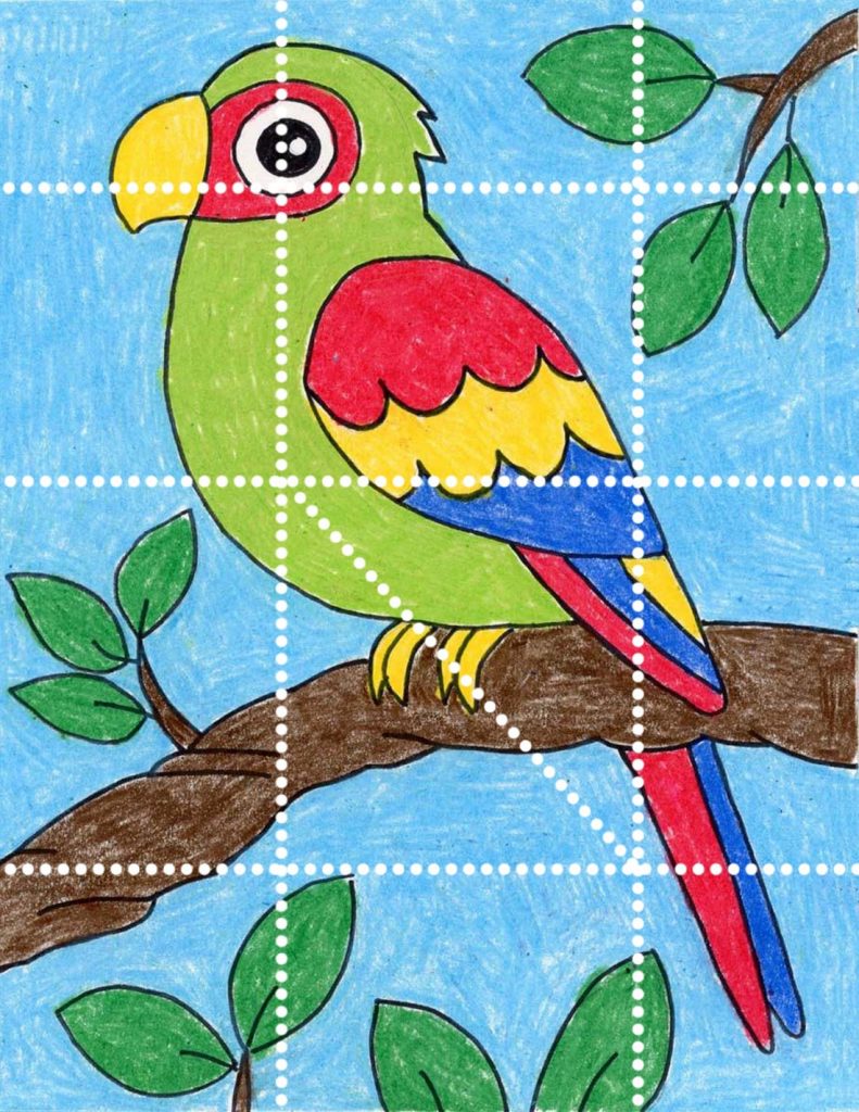 Die Ausmalbilder eines Kindes eines Papageienpuzzles