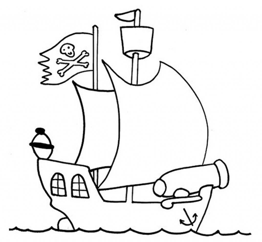 Piratų laivas spalvinimui piešinys