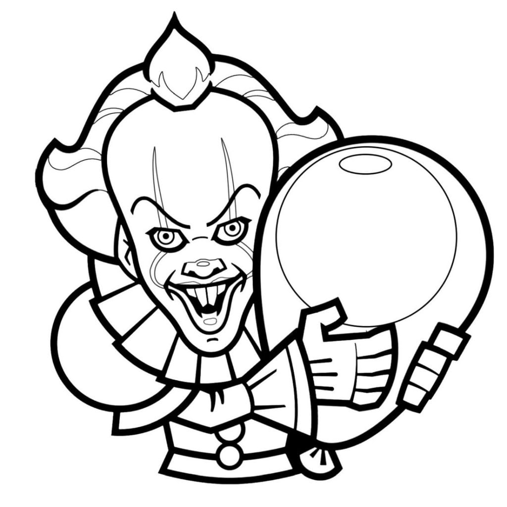 Horror clown coloring page