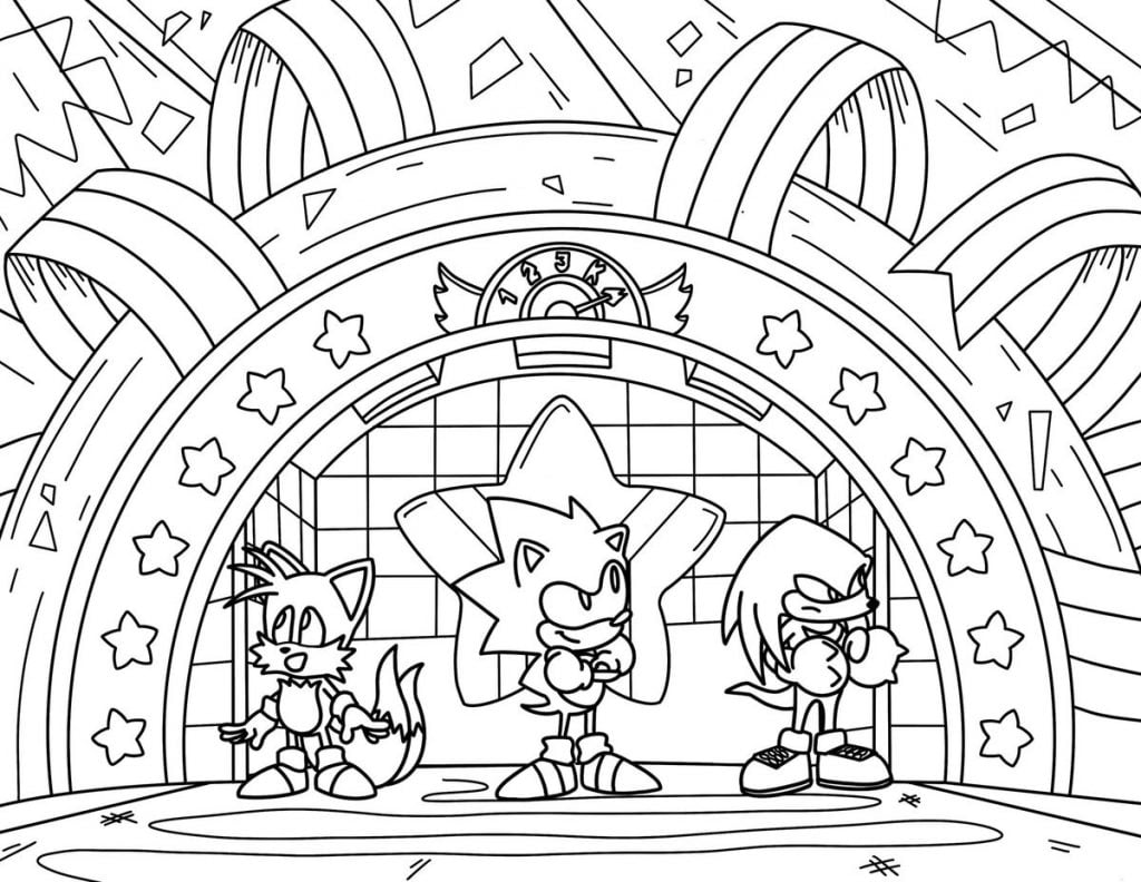 Desenho do Sonic no palco