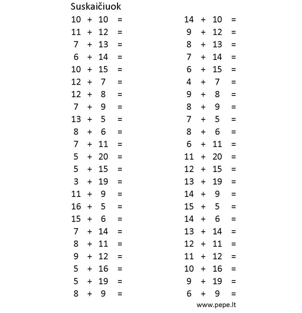 Sudėtis antrokams, matematika užduotis