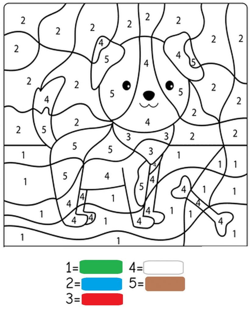 Warnai anak anjing dengan angka dan warna