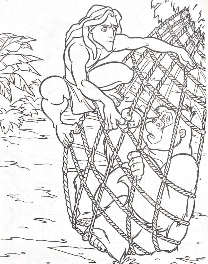 Tarzanas gelbėja piešinys spalvinti