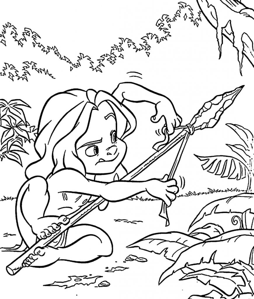 desenho de Tarzan na floresta para colorir