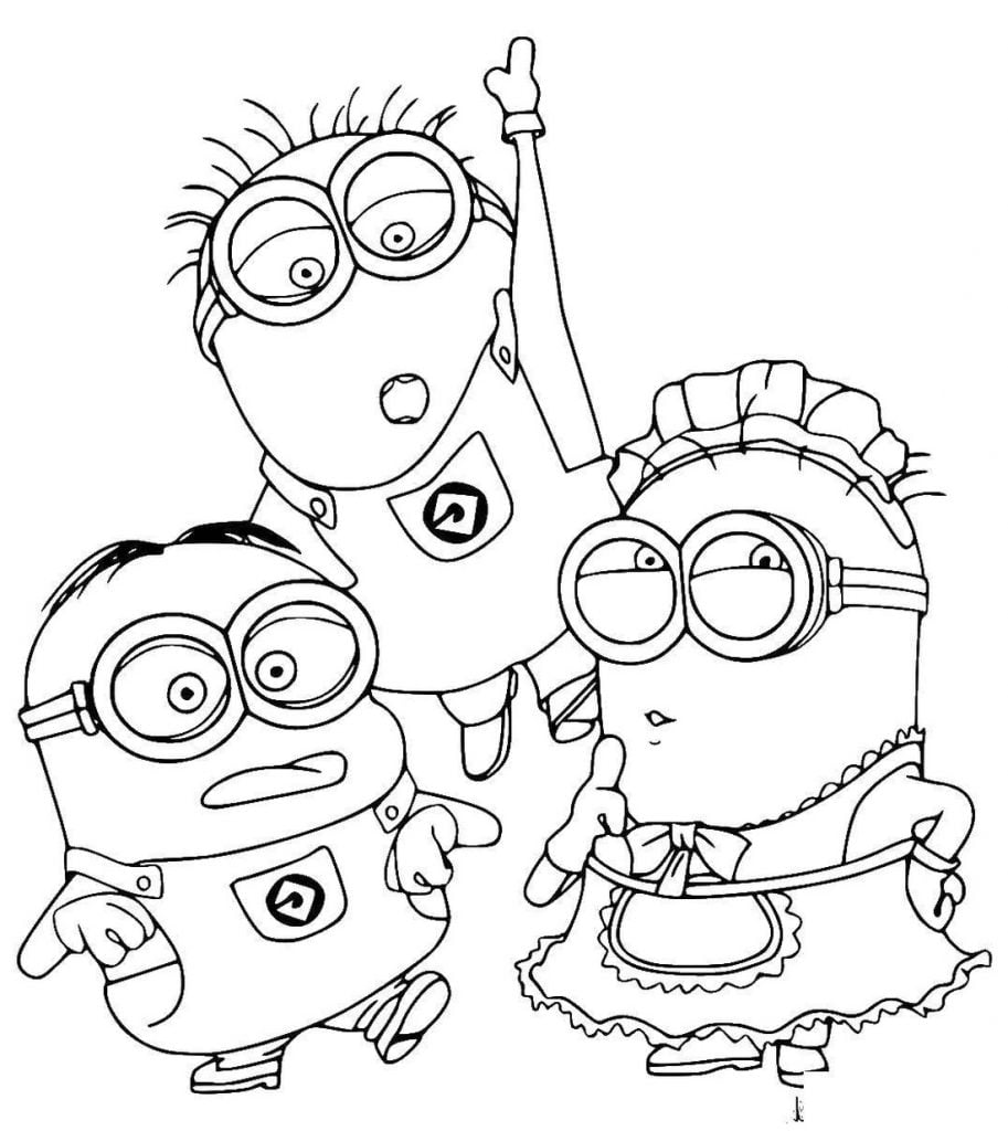 Trois minions coloriage