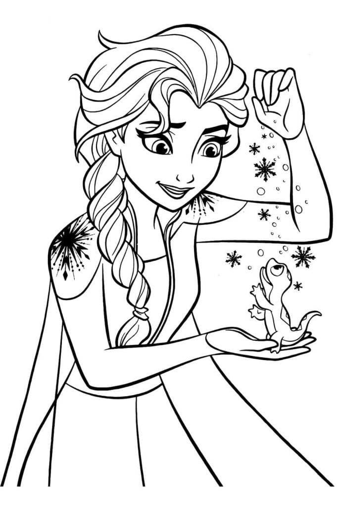 A mágica Elsa com o lagarto para colorir