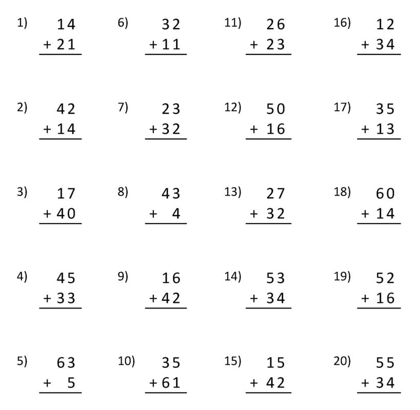 Matematické složení ve sloupcích pro třeťáky.