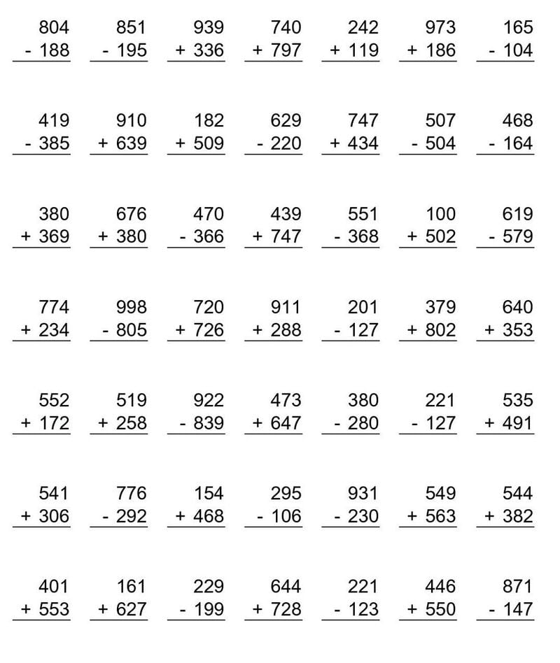 Suma y resta. Tareas de matemáticas.