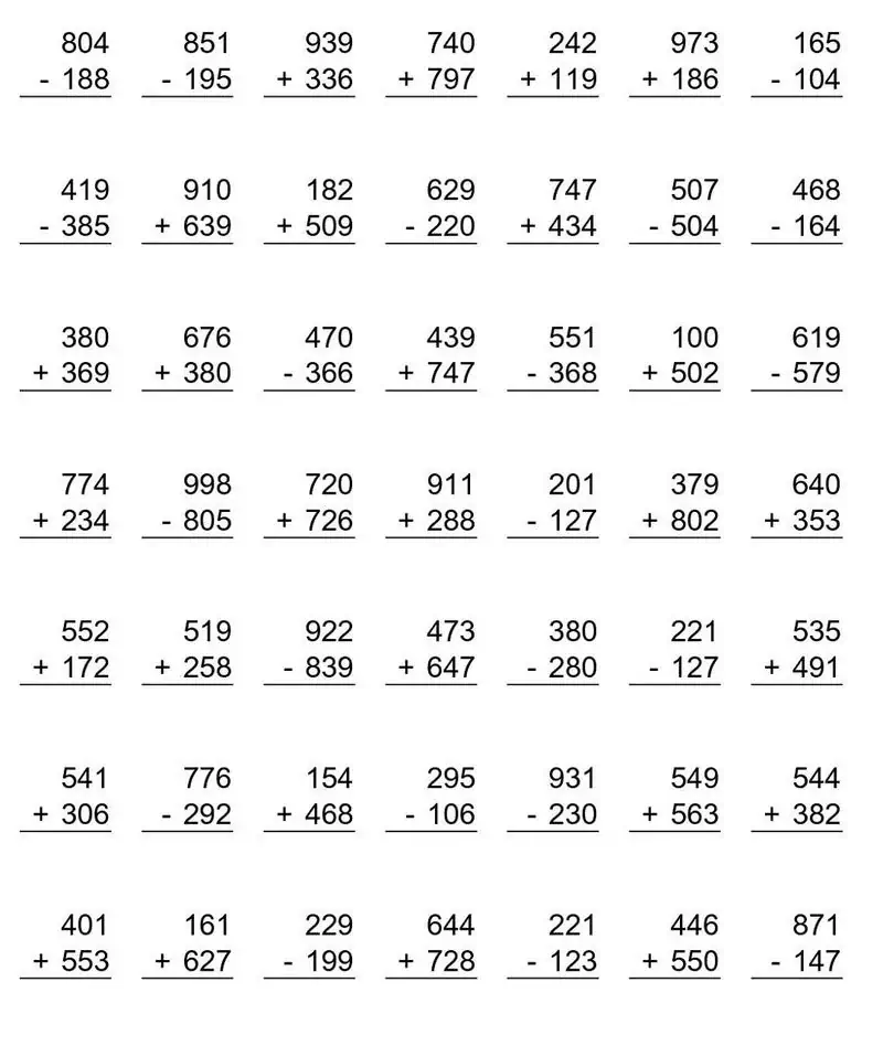 Tilføj og subtraher. Opgaver til matematik.