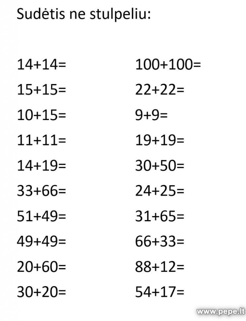 Composición de números de dos dígitos no en una columna, tarea.