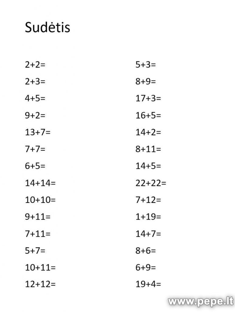 Sestava za drugošolce, naloge pri matematiki.