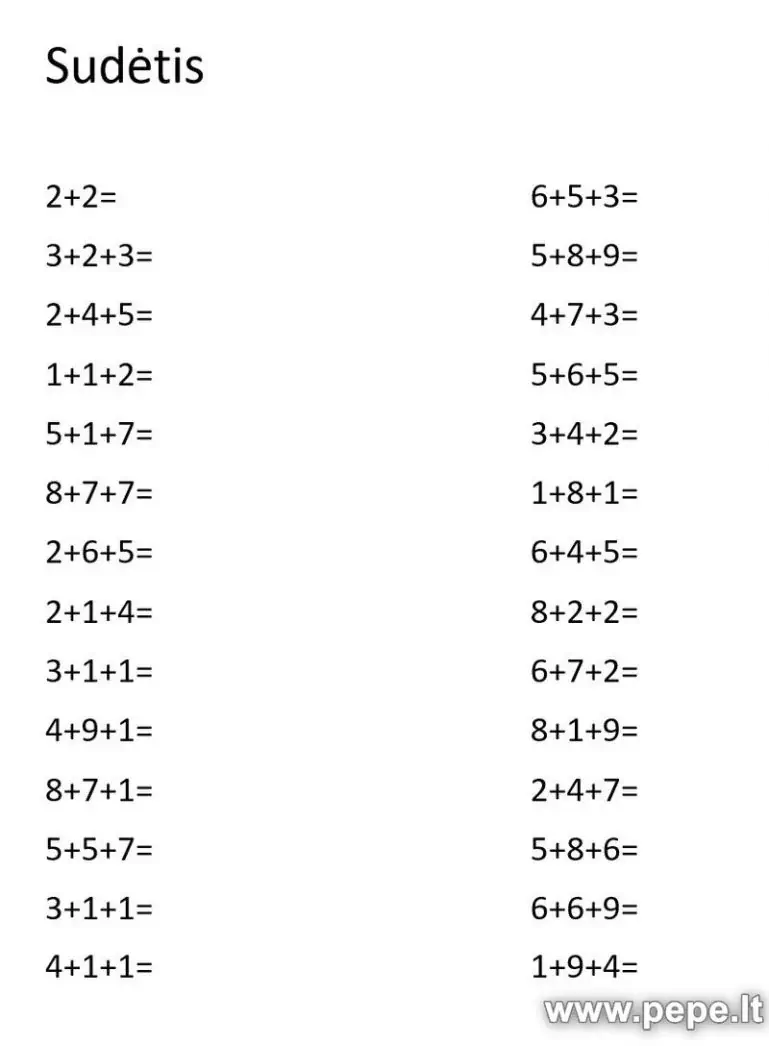 Matematikksammensetningsoppgaver for 1.-2.trinn. å printe.