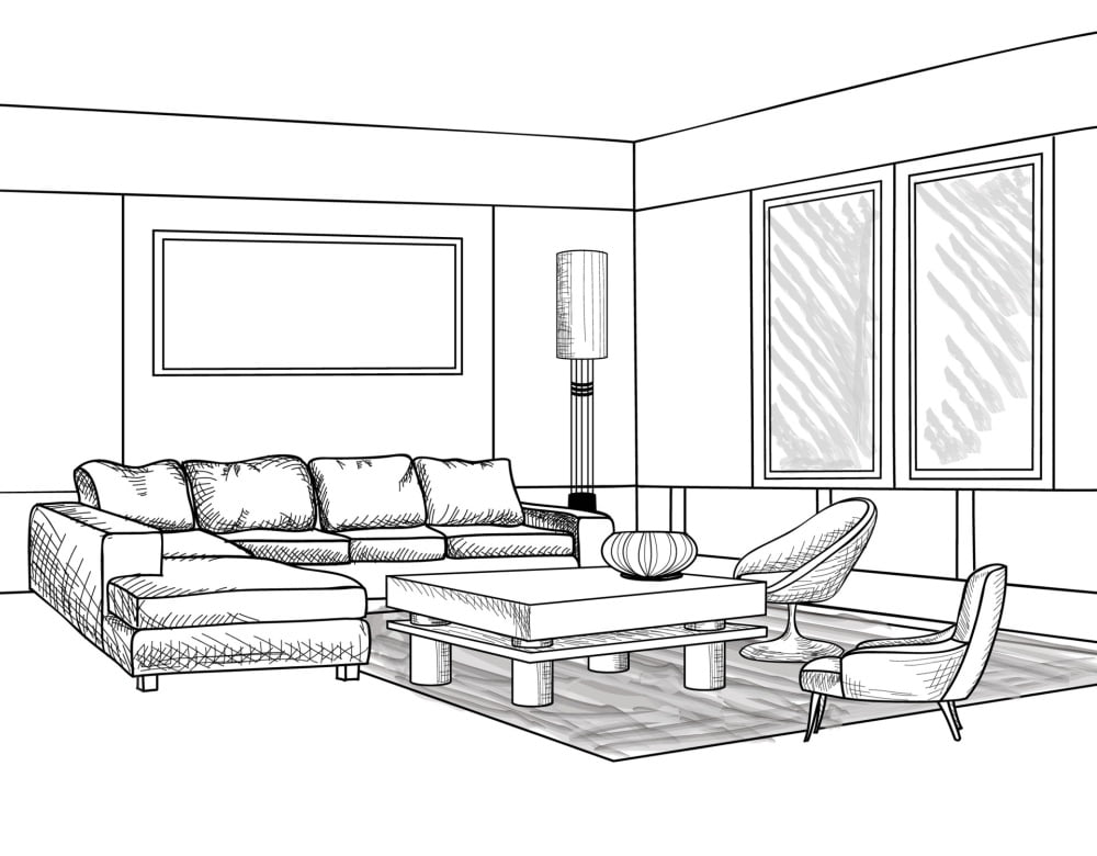 Dzīvojamās istabas mēbeļu attēls pēc krāsas