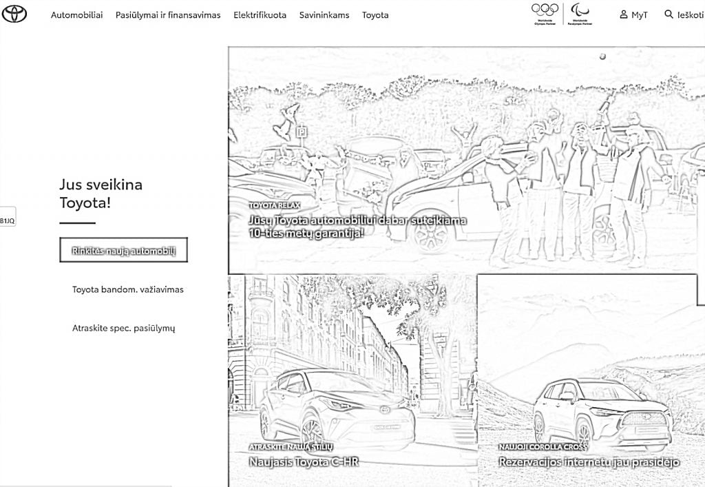 Kolorowanie strony internetowej Toyoty