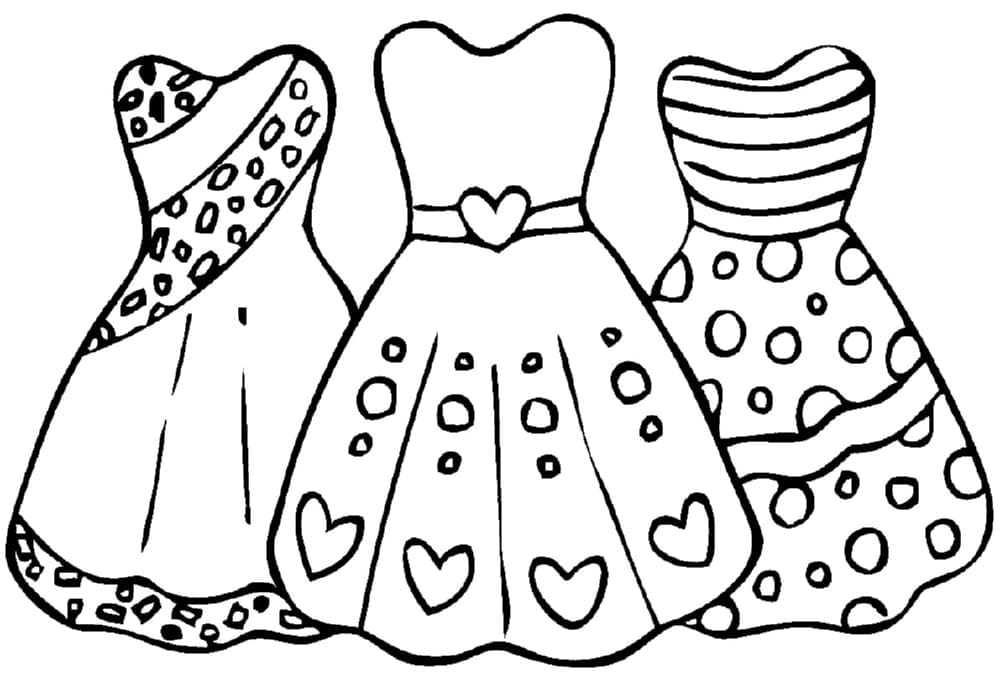 Trys suknelės spalvinti