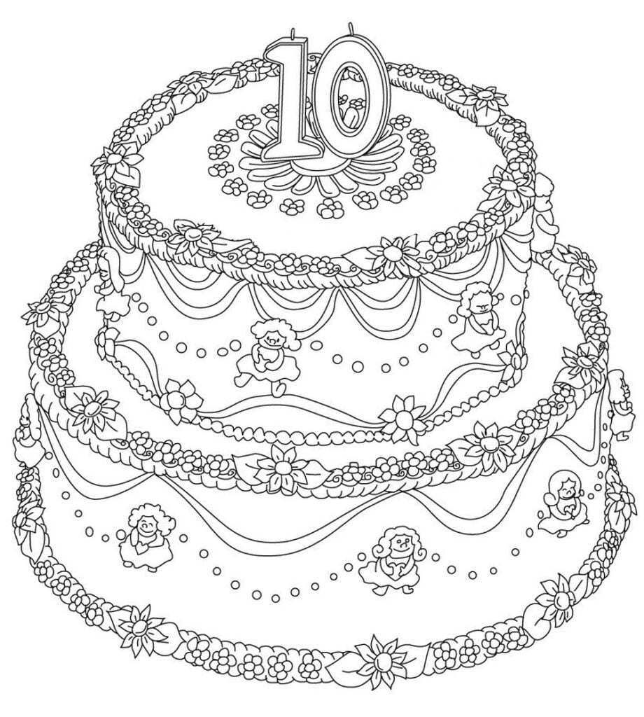10-Jahres-Torte mit Kerzen Ausmalbilder