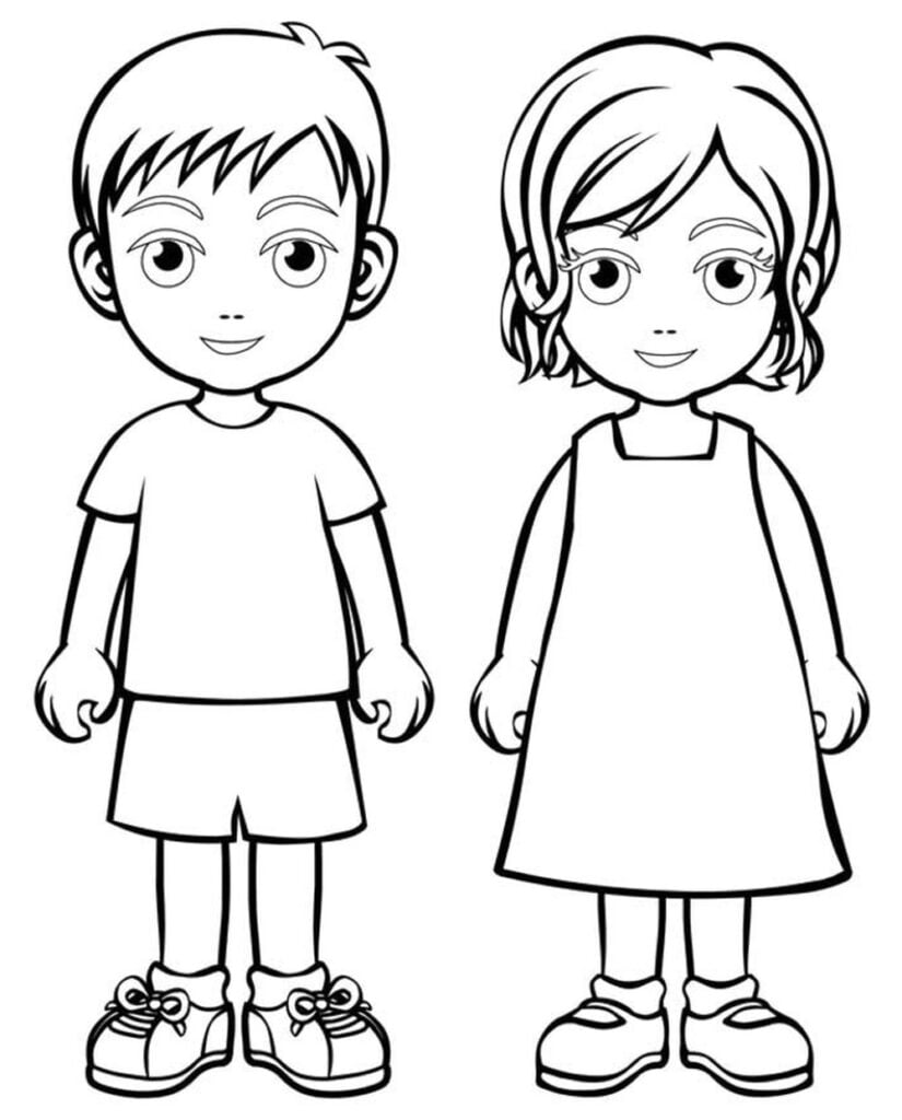 Zēna un meitenes krāsojamās lapas zīmēšanai