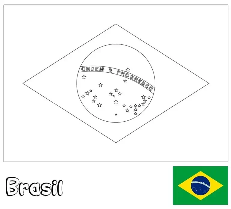 Brazilijos vėliava su žaliu fonu ir geltonu rombu spalvinti