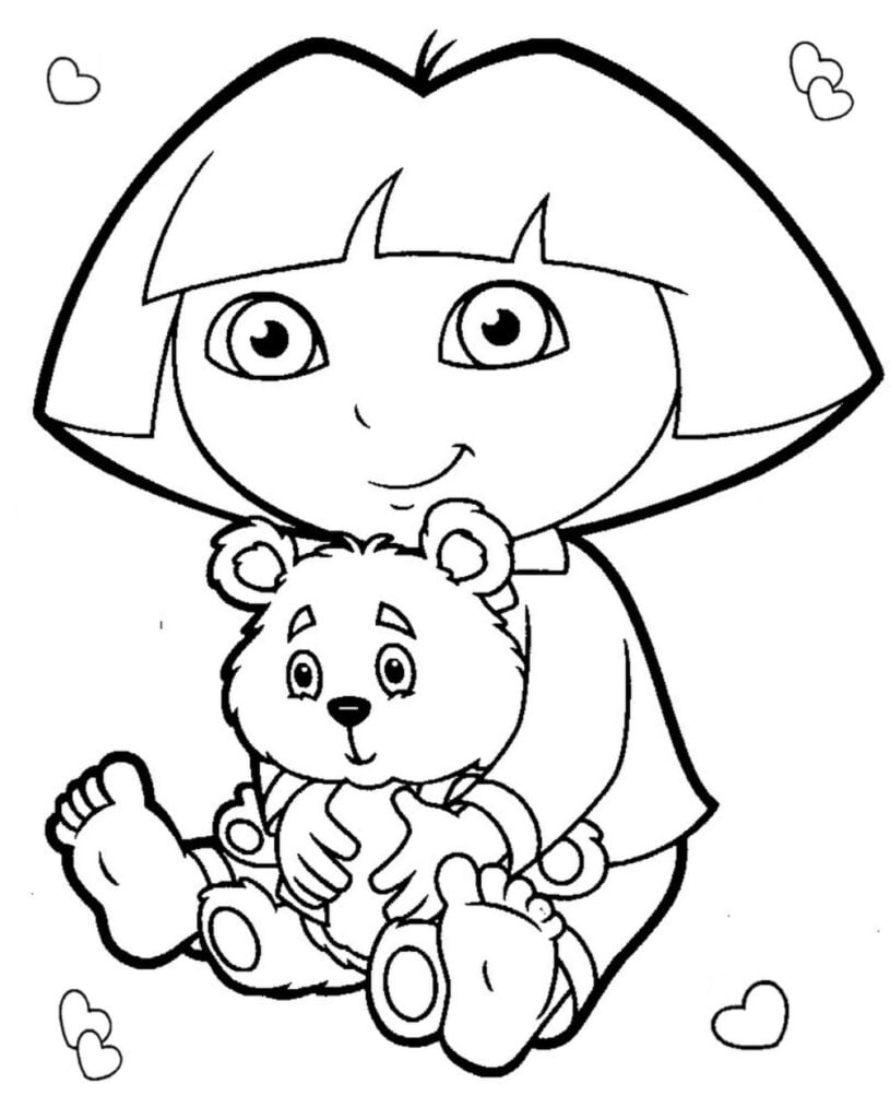 Dora iliyo na teddy bear kwa kupaka rangi
