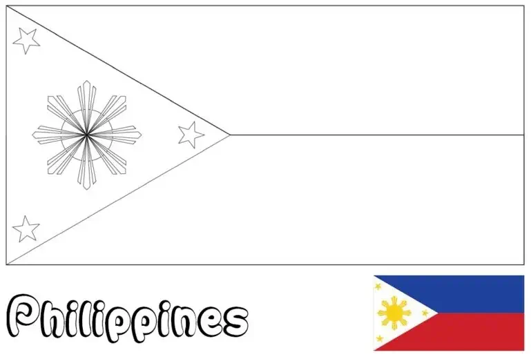Filipinų vėliava su saule ir trimis žvaigždėmis piešinys