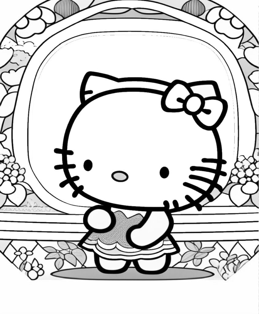 Hello Kitty vizatim për ngjyrosje