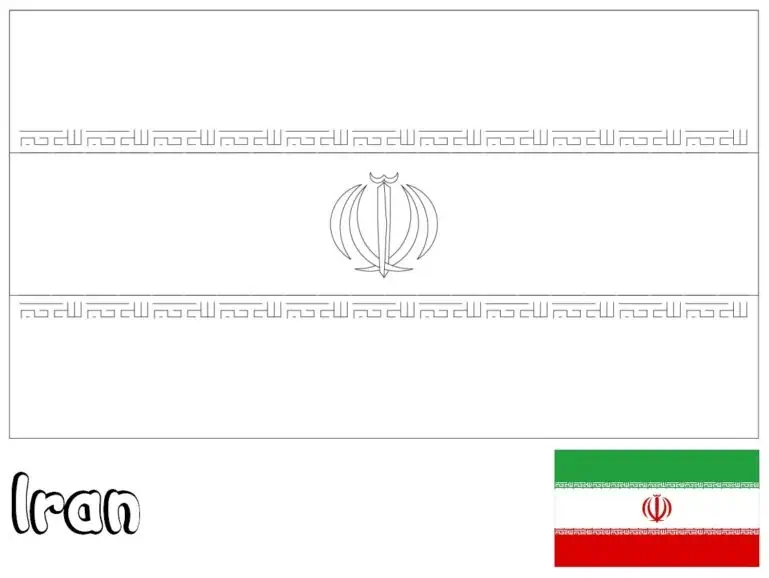 Irano Islamo Respublikos vėliava su herbu spalvinti