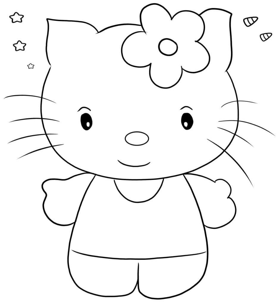 Hello Kitty, een tekening die kinderen kunnen kleuren