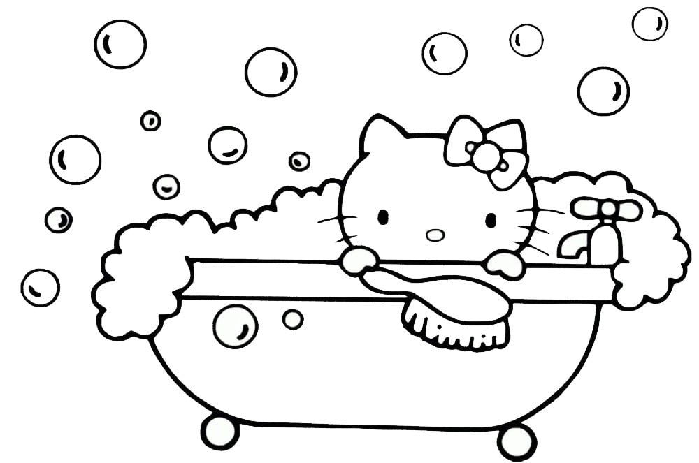 Hello Kitty bañándose, coloreando imagen