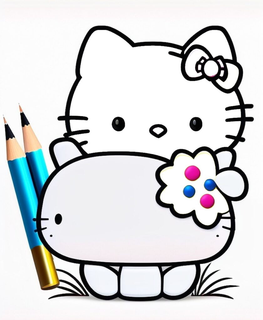 Kleur Hello Kitty met potloden