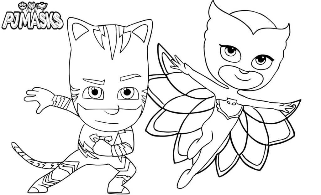 PJ Masks en dos para colorear