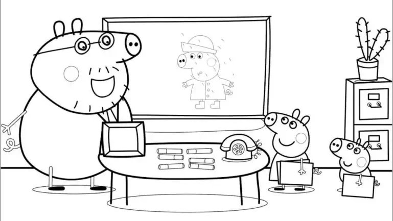 Peppa pig는 색칠 공부을 배우고 있습니다.