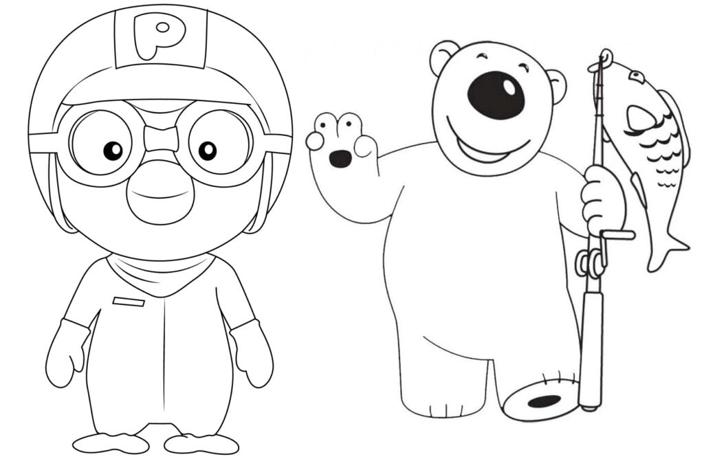 Pingüino Pororo con amigo para colorear