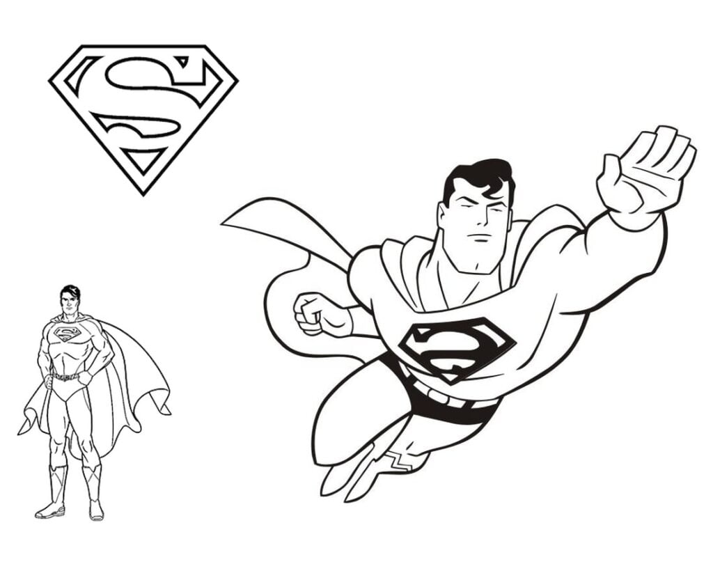 Superman - manusia super terbang, menggambar untuk mewarnai