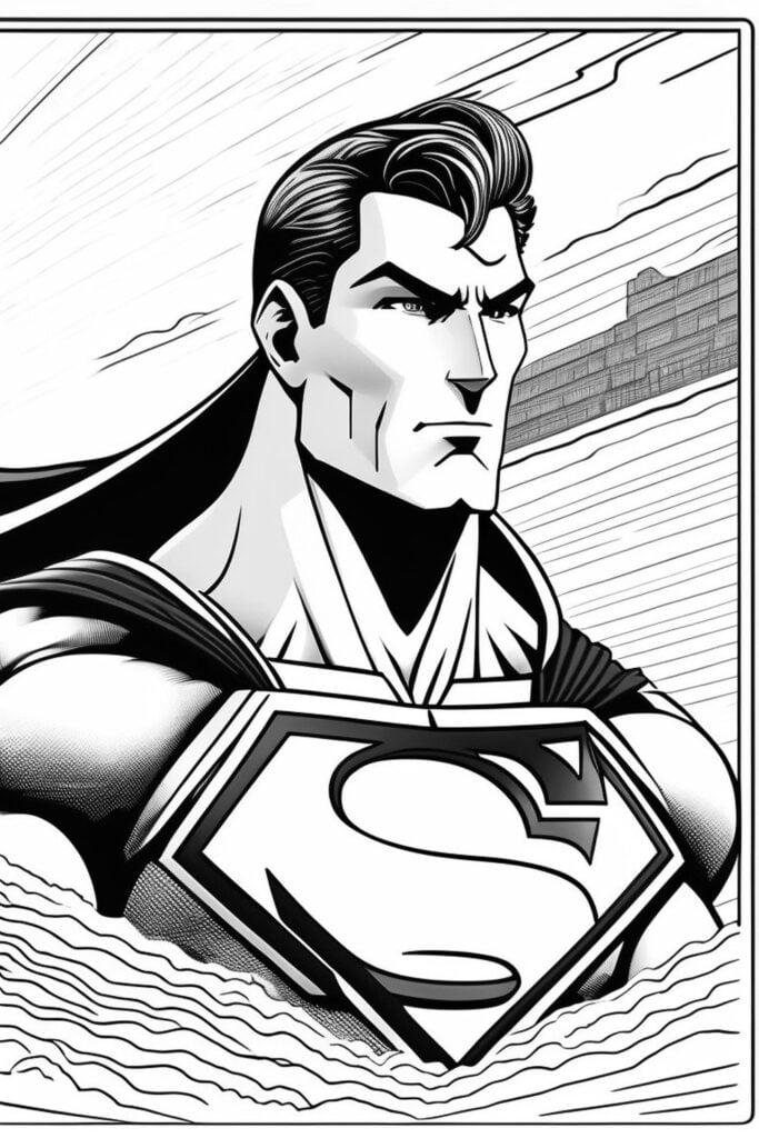 Superman super-žmogaus piešinys spalvinimui