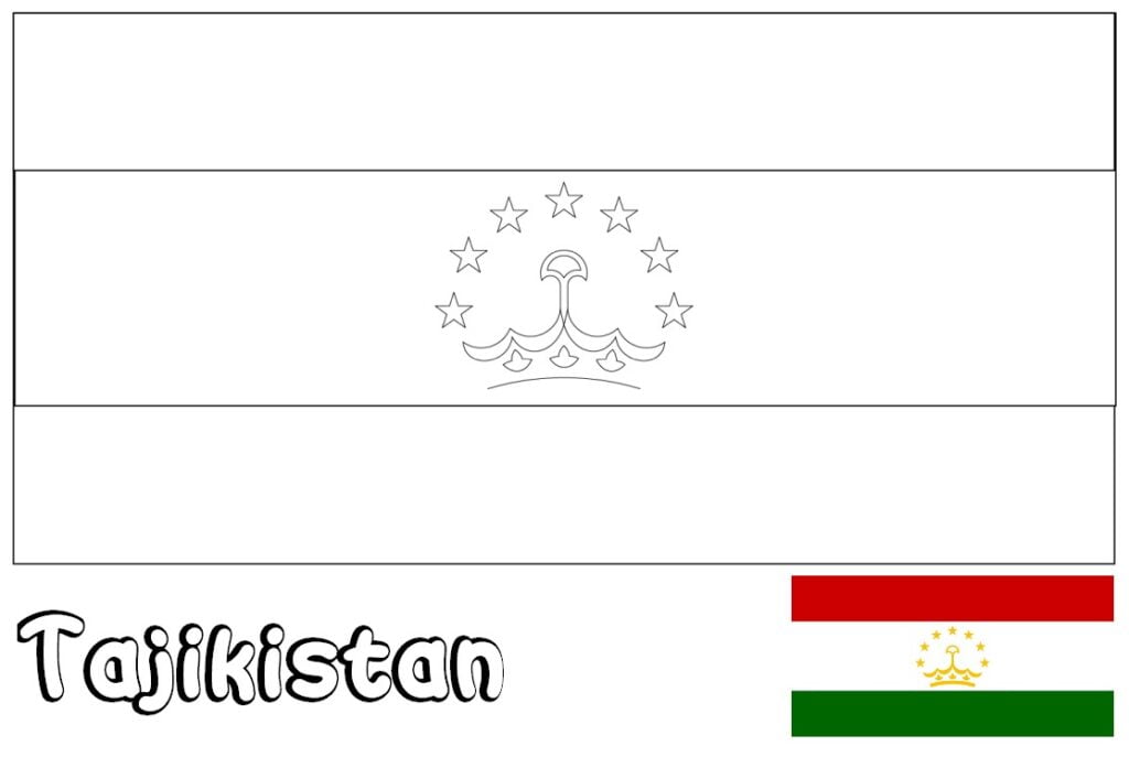 Vlag van Tadzjikistan om in te kleuren, Tadzjikistan