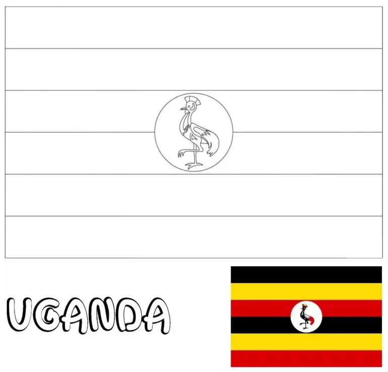 Ugandos vėliavos variantas su paukščiu spalvinimui