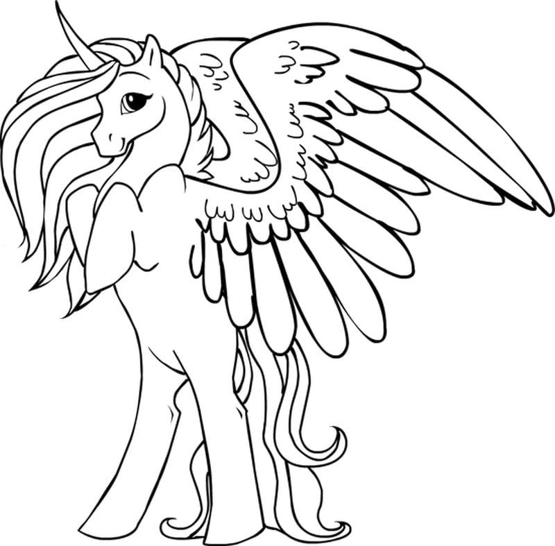 Unicornio con alas para colorear