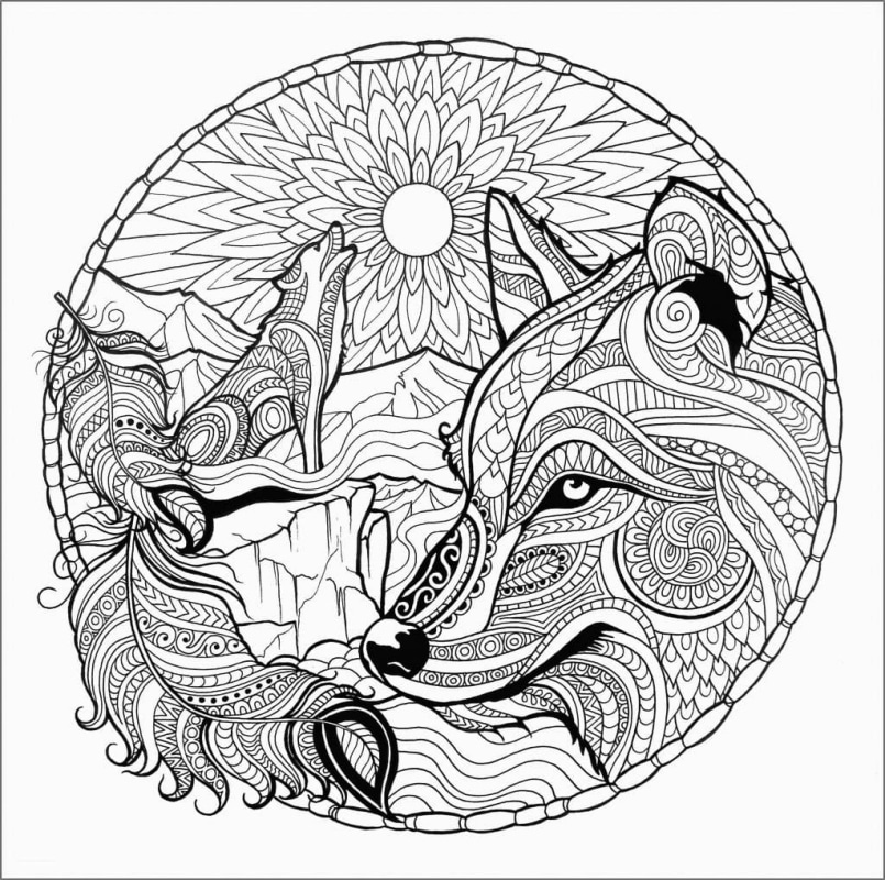 lobos aullan para colorear mandala