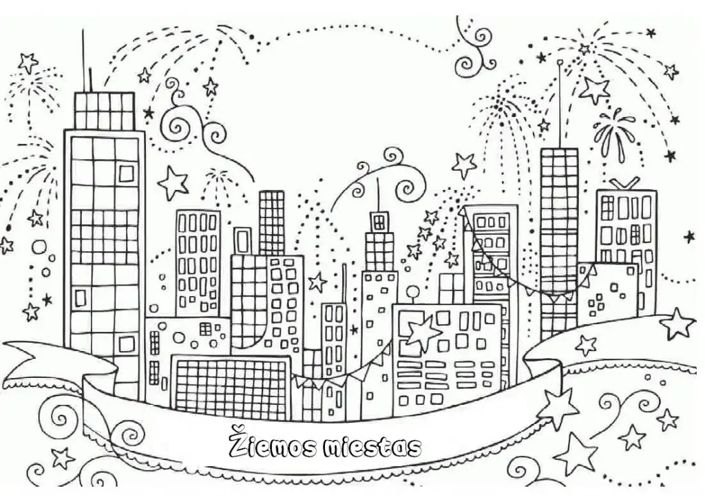 Ciudad de invierno para colorear