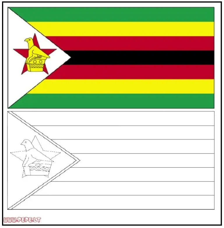 Zimbabvės vėliava su paukščiu ir raudona žvaigžde