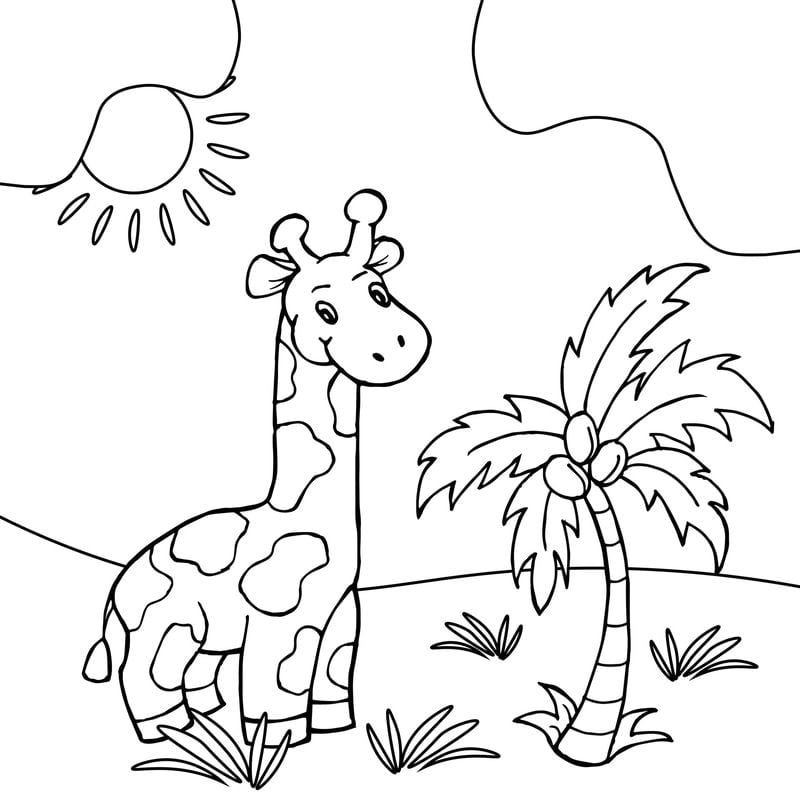 Žirafa spalvinti piešinys